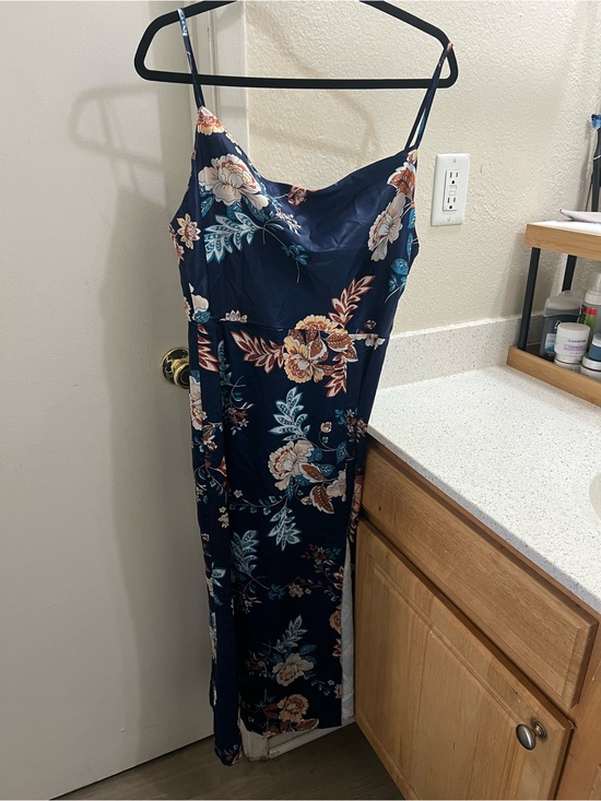 Dresses & Skirts - Navy Floral Slip Dress with Spaghetti Straps